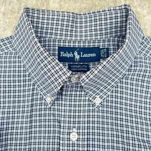 Ralph Lauren Yarmouth Micro Plaid Button Shirt Men 16 1/2 34 Black White Cotton‎